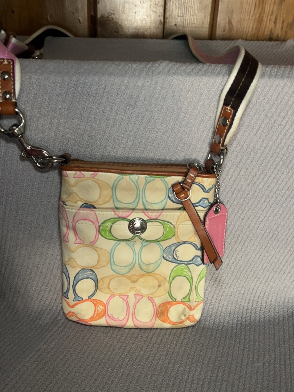 Vintage Coach Scribble Print Canvas Crossbody Swingpack Bag
